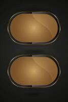 Two Luxury rectangles Black and gold buttons with an oval-shaped design with Set of 2 golden, metallic sheen at the center. The central oval has a smooth gradient vector