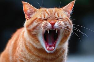 A Close-Up of a Ginger Cat Yawning with its Mouth Open Wide photo