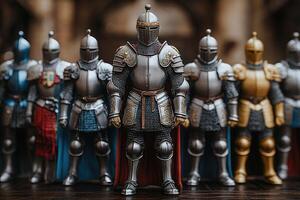 A group of toy knights standing in a row photo