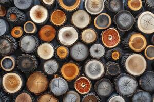 A pile of wood logs with different sizes photo