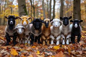A group of sheep standing in the woods photo