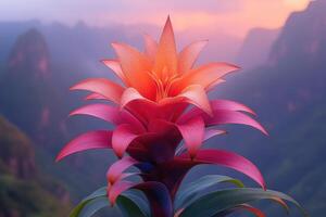 A flower with a sunset in the background photo