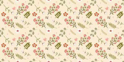 Floral seamless pattern with hand drawn flowers and leaves in soft pastel colors. Romantic background in doodle style for wrapping paper, greeting card, poster and textile. vector