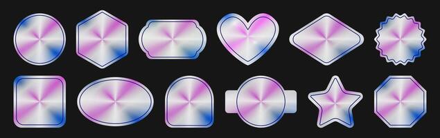 set of stylish holographic labels with empty space for text. Rainbow stickers, tags, holograms of various shapes for online shopping, e-commerce and advertisement. vector