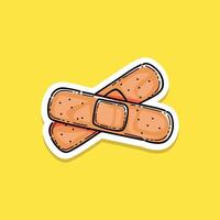 illustration sticker style of bandage elastic medical plasters set isolated on yellow background. Art design medical elastic patch. vector