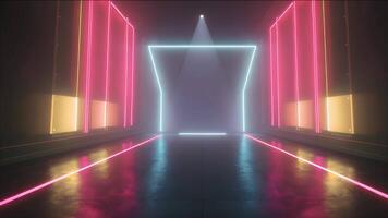 Neon Corridor, Step into a futuristic space illuminated by vibrant neon lights, creating a mesmerizing spectacle of color and energy. video