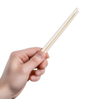 Close-up of a hand holding chopsticks on a transparent background, emphasizing simplicity and traditional Asian dining utensils png