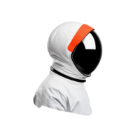 Close-up of an astronaut helmet with orange detailing on a transparent background in profile view png