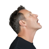 Profile of a thoughtful man looking up with open mouth on transparent background png