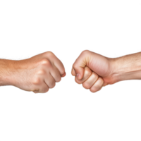 Two fists meeting in a friendly gesture of unity and support on a transparent background png