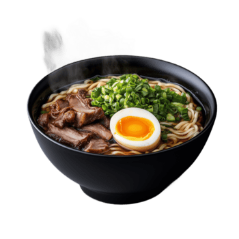 delicioso humeante cuenco de ramen con huevo y hongos png