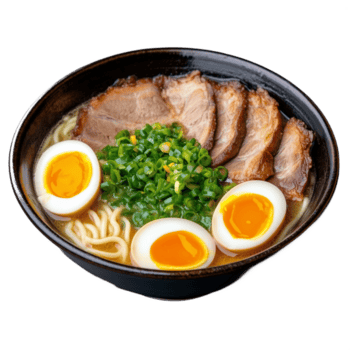 delicioso cuenco de ramen con rebanado Cerdo y hervido huevos png