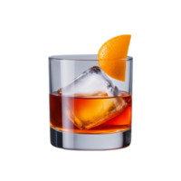 Refreshing cocktail with ice and orange garnish on transparent background png