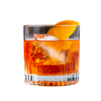 Classic cocktail with orange peel and ice on transparent background png