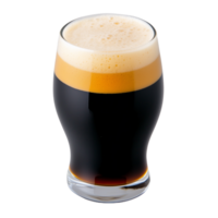 Glass of dark stout beer with frothy head on transparent background png