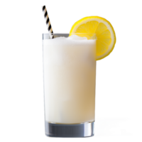 Refreshing lemon beverage in a glass with a straw and slice png
