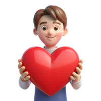 Smiling Cartoon Boy Holding Red Heart in Front of Transparent Background png