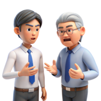 Two animated businessmen in formal attire have a heated discussion, gesturing with their hands. png