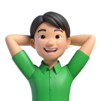 Smiling 3D Cartoon Man With Hands Behind Head png