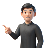 Smiling Cartoon Man Pointing Right, 3D Render png