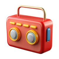 Red Retro Radio With Gold Handle and Yellow Buttons 3D Render png