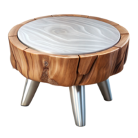 Animated 3D wooden table with metal legs, isolated on transparent background png