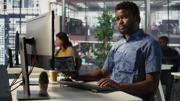 Data scientist developing and maintaining machine learning APIs solving complex problems. Man training predictive models capable of handling tasks such as language processing, camera B video