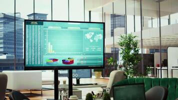 Professional high end office environment designed for business success, business people can collaborate and analyze data on screens. Planning enterprise growth with cutting edge technology. video