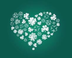 Heart of clover on green background. Patrick's day. Hand drawn style. illustration vector