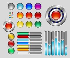 Set of colorful buttons and sliders vector