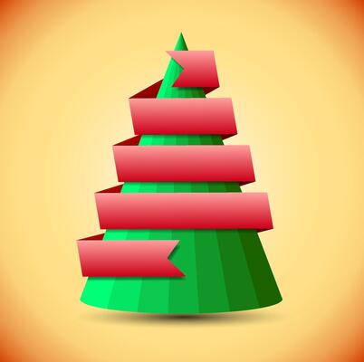 Geometric christmas tree with red ribbon