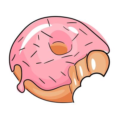 Donut Hand Drawn Icon Illustration. Pink glaze Donut, Food Icon Concept White Isolated. Simple cute element for design.