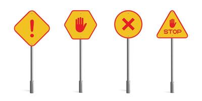 A set of traffic signs on poles vector