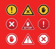 A set of warning signs on a red background vector