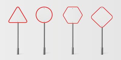 Set of red traffic signs on a pole vector