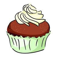Chocolate Cupcake Shortcake Delicious cream. Cartoon Style Design Isolated Illustration. Hand drawn linear color. vector