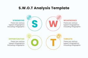 Modern concept of the SWOT-analysis template. Clean illustration for corporate strategic planning and business analytics presentations. vector