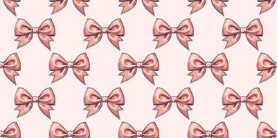 seamless pattern with pink girlish bows and hearts on light pink background vector