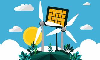 Green transition. Solar panel and windmills icon isolated on white background vector