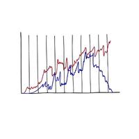 Business data graphic chart with two red, blue trend lines hand drawn ink sketch. Change in time and comparison of results, events, developments. illustration template for presentation vector
