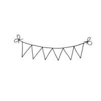 Garland of monochrome simple transparent blank triangular flags with ties isolated illustration clip art painted by black inks. Holiday decoration for birthday parties event vector