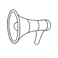 Monochrome loudspeaker sketch painted by black inks. Etching drawing of sound and voice amplifier. Horn template illustration for message icon, promotion, marketing design, poster vector