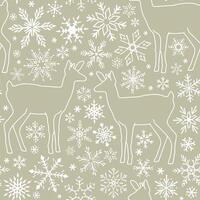 Seamless pattern with silhouettes of deer and snowflakes. Simple Outline illustration. vector