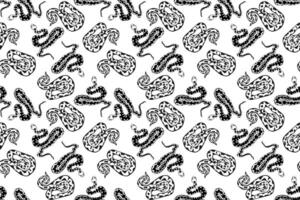 Seamless pattern with snakes, black and white colors, illustration of symbol of the year. Hand-drawn background for decoration, printing, gift paper. vector
