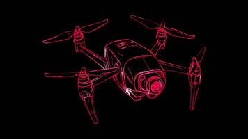 Neon frame effect, Drone for unmanned aerial technology on black background video