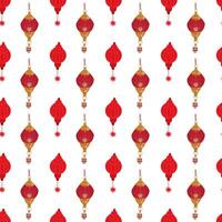 Red Christmas tree decorations in the form of lanterns. Seamless pattern. vector