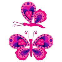 Pink and purple butterfly with psychedelic pattern on wings. vector