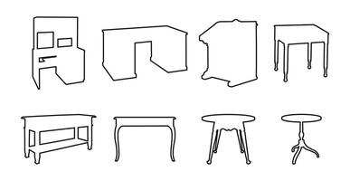 Sketch of tables of different shapes, silhouettes of a piece of furniture vector