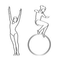 Girl gymnast with a hoop performs gymnastic exercises vector