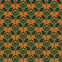 a pattern with green leaves on an orange background vector